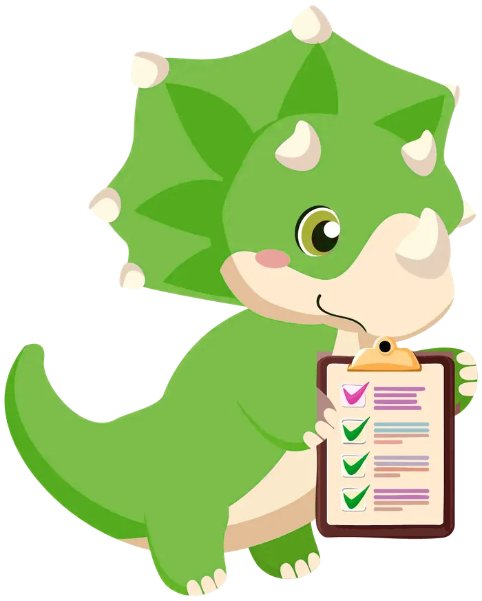 Dinosaurio triceratops con su expediente médico