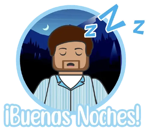 Sticker del Dr. Pastor estilo bloque durmiendo, diciendo ¡Buenas Noches!