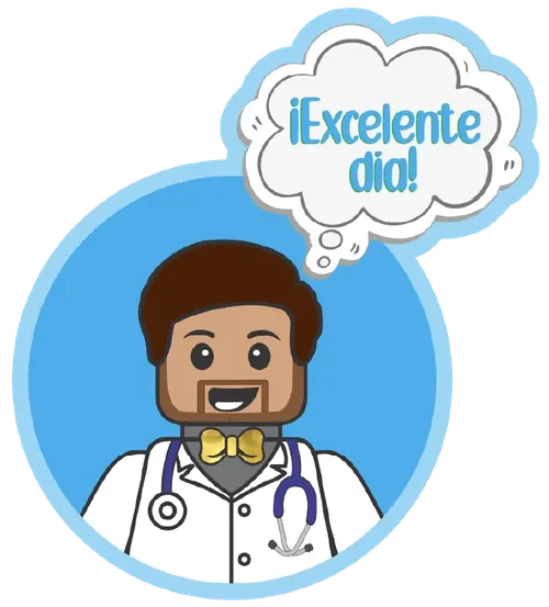 Sticker del Dr. Pastor estilo bloque diciendo ¡Excelente día!